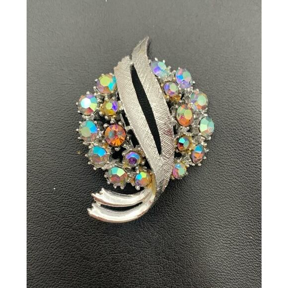 Vintage Arthur Pepper ART Aurora Borealis Rhinestone Silver Tone Brooch Signed - Picture 1 of 5
